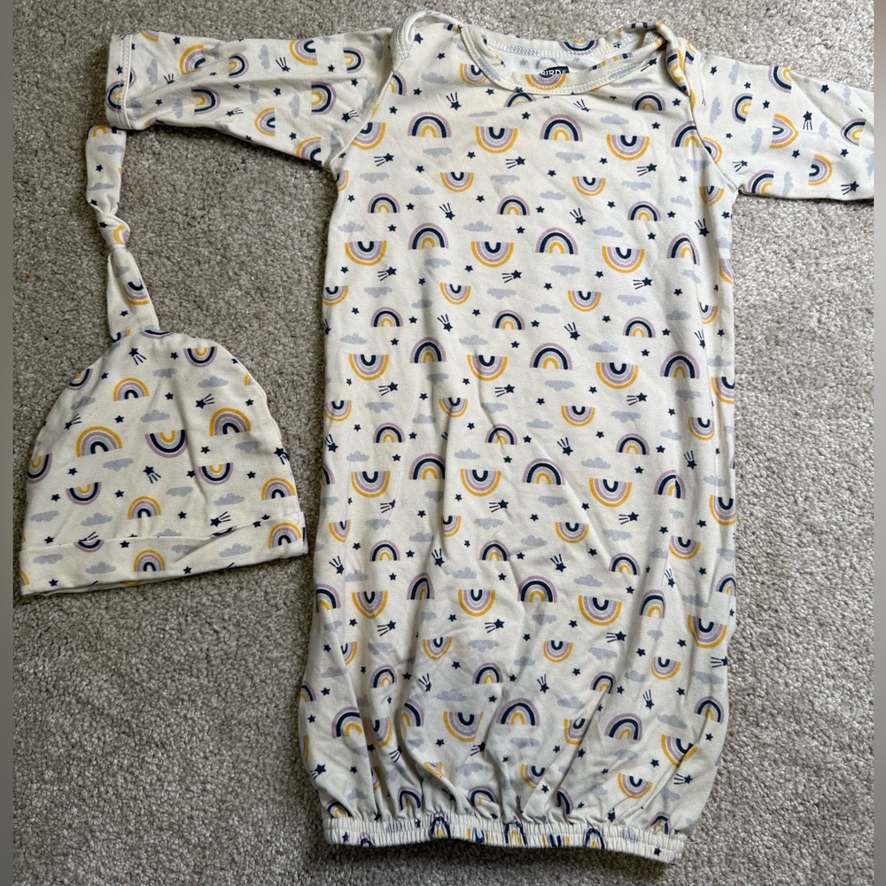 Bird & Bean 0–3M Rainbow Sleep Sack & Matching Hat Set | EUC